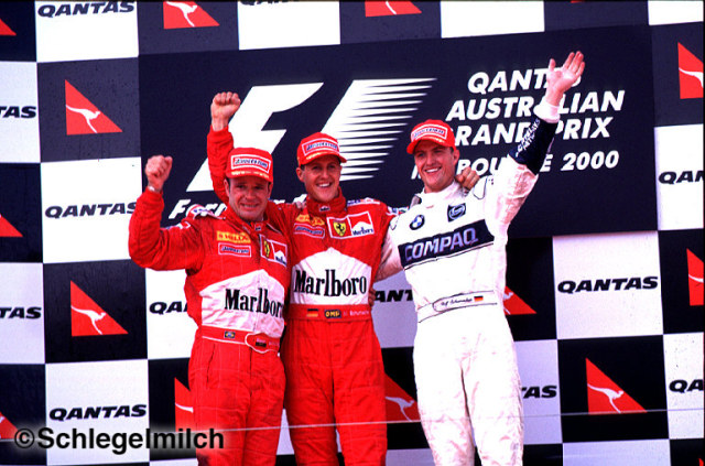 Schumacher and Barrichello on podium