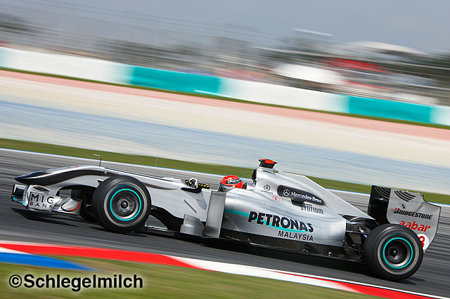 Michael Schumacher driving a Mercedes F1 Car